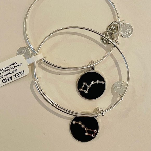 Alex and Ani Big and Little Dipper,shiny silvertone, black enamel, set of 2 - Picture 1 of 16